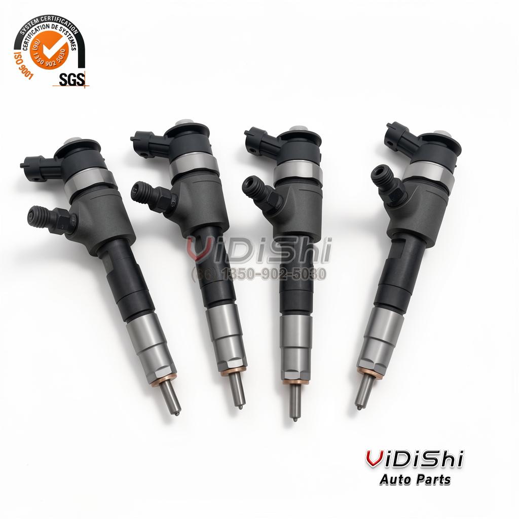 0445110489 Common Rail Injector for Ford 1.5 1.6 TDCi 2 0445110489 injectors laid out as a matched set of four
