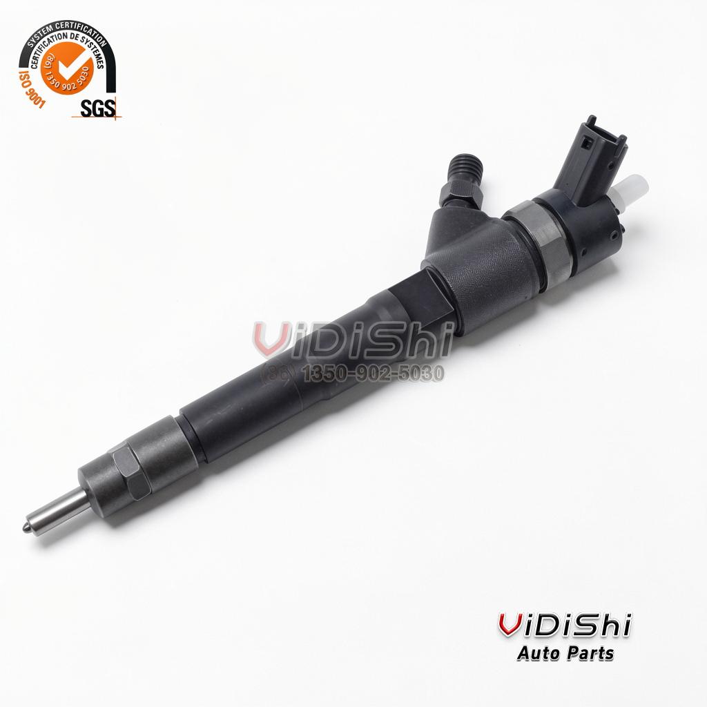 0445117077 Injector for Ford F150 3.0 Power Stroke Diesel 3 A 0445117077 common rail injector tilted diagonally with the connector block toward the upper right
