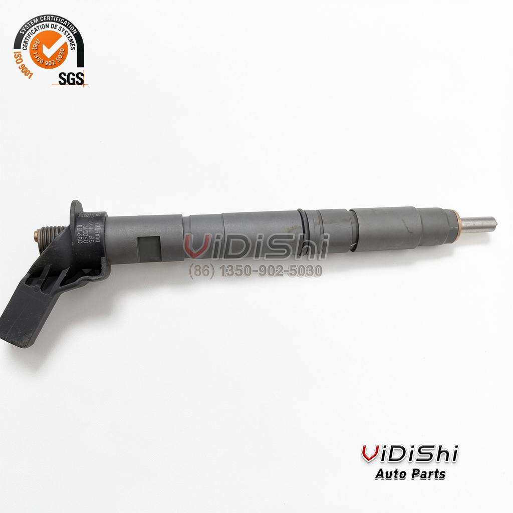All Products 10 A 0445117077 injector laid flat with the machined body shank and the tip facing the lower right