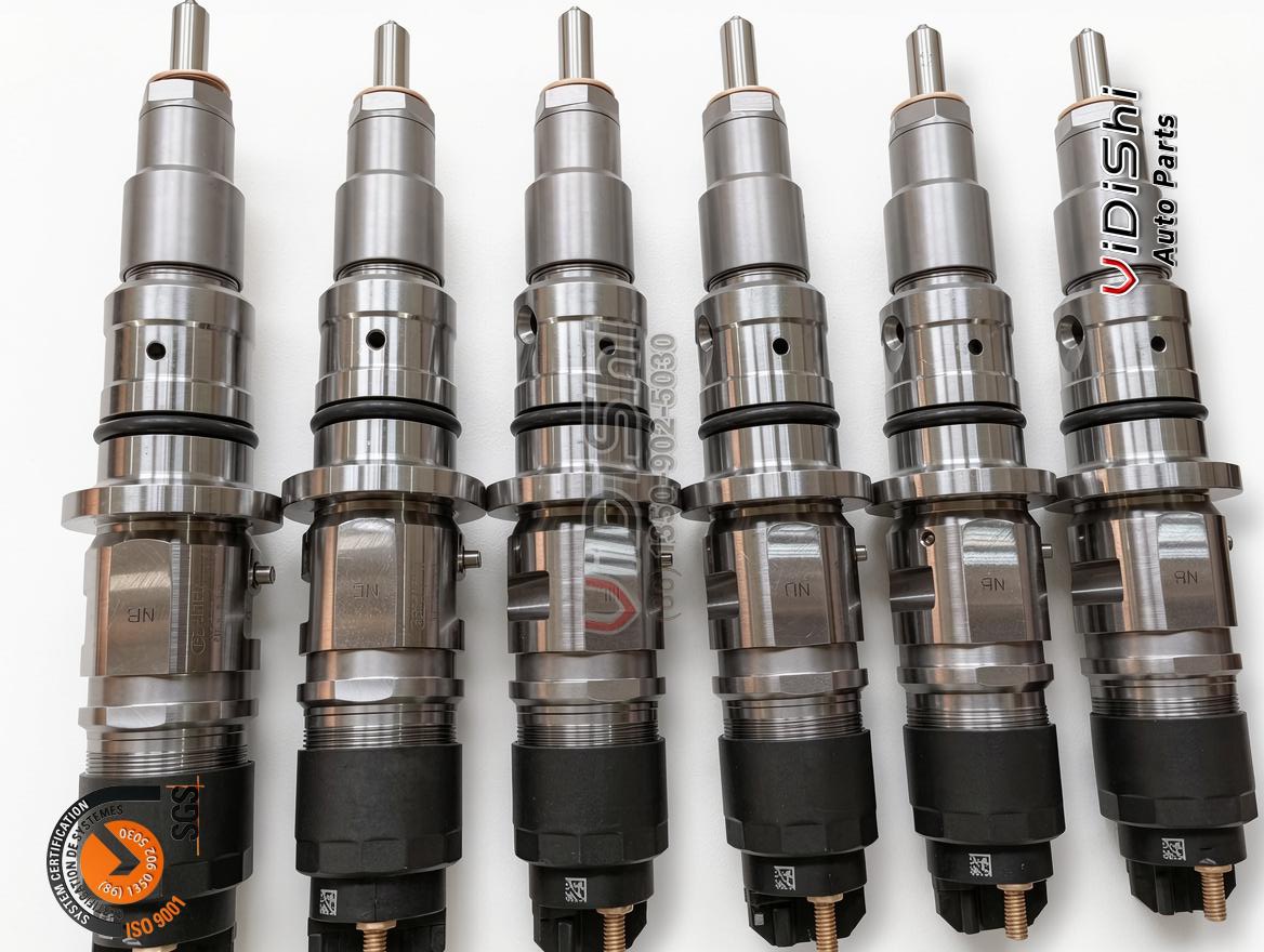 Six compatibility CRIN2-16 common rail diesel injectors 0445120054 side-by-side, ISO 9001 SGS certified, new and bench tested
