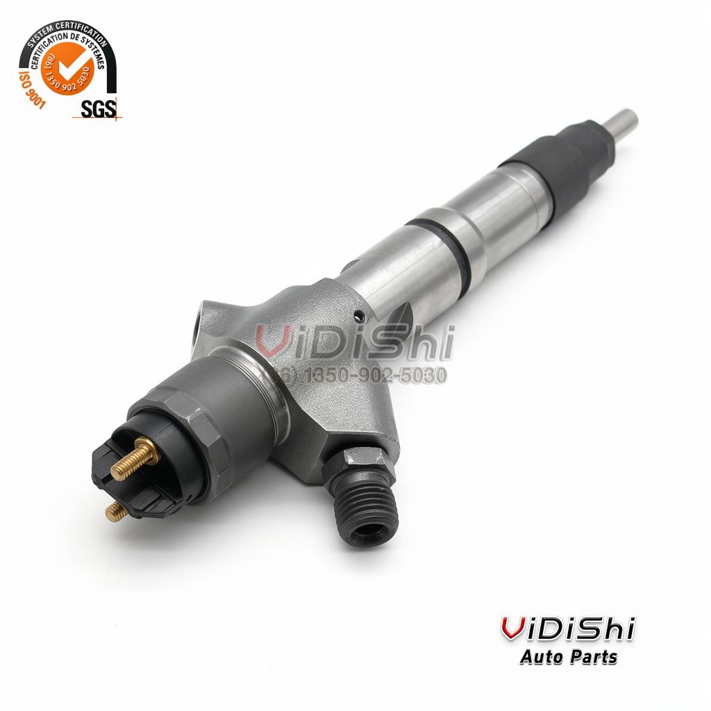 All Products 10 A 0445120150 injector shown whole from the solenoid cap to the nozzle tip on a white background