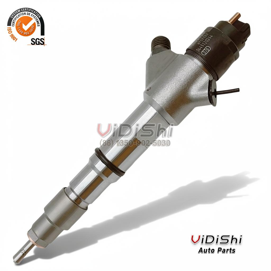 0445120150 Common Rail Injector CRIN2 for Weichai WP6 3 A 0445120150 injector laid at an angle with the spaced Bosch number 0 445 120 150 etched on the black cap