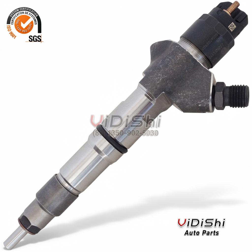 All Products 15 0445120227 injector turned to show the solenoid marking in a vertical line with the date code and the inlet thread