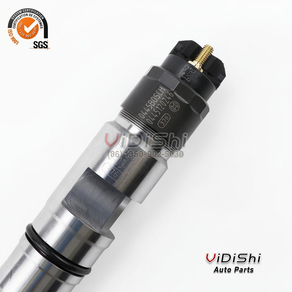 All Products 8 A 0445120246 injector held at an angle with the Bosch number etched on the body