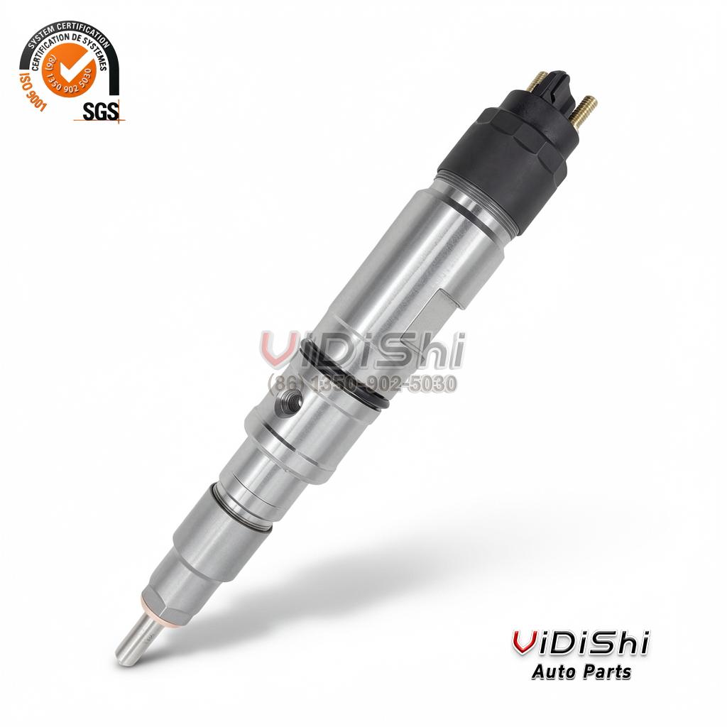0445120246 CRIN2 Common Rail Injector for Deutz Volvo and Fendt 5 A 0445120246 injector at an angle showing its body, inlet port and copper washer