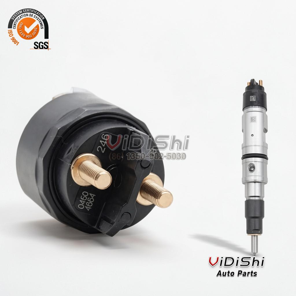 All Products 9 Close view of the solenoid cap and terminal studs of a 0445120246 injector