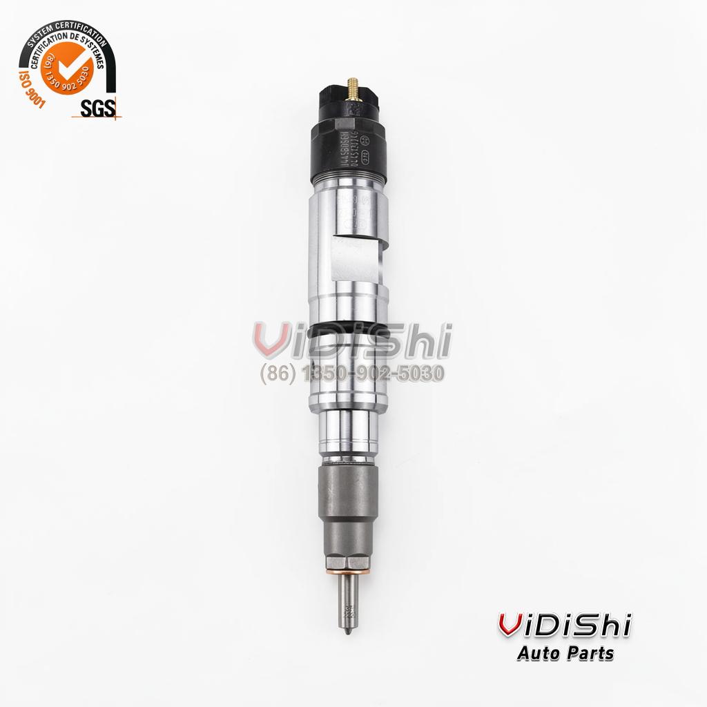 0445120246 CRIN2 Common Rail Injector for Deutz Volvo and Fendt 4 A 0445120246 injector standing upright showing the solenoid cap and nozzle end