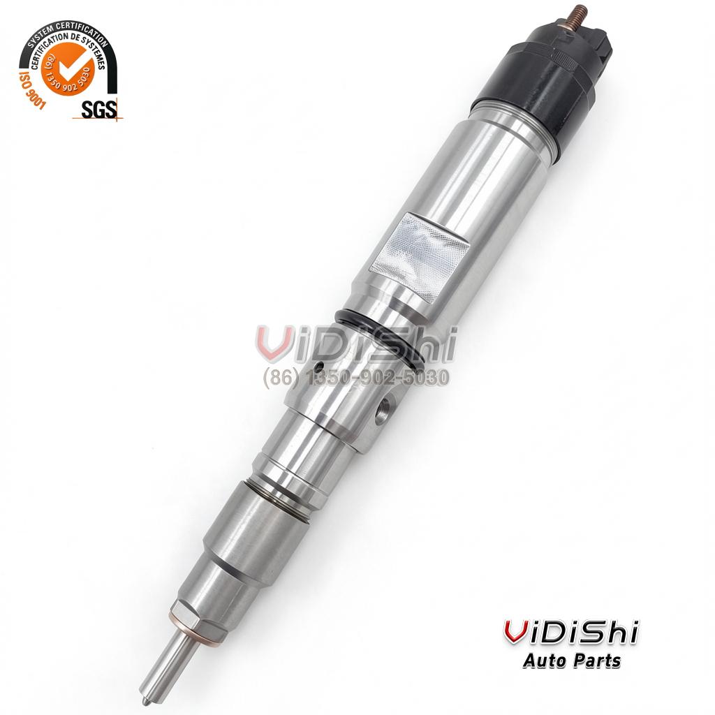 All Products 10 Upright profile of a 0445120296 injector from the black solenoid cap down to the nozzle valve