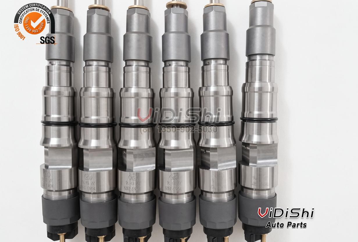 A 0445120345 injector shown whole from the connector cap to the nozzle tip