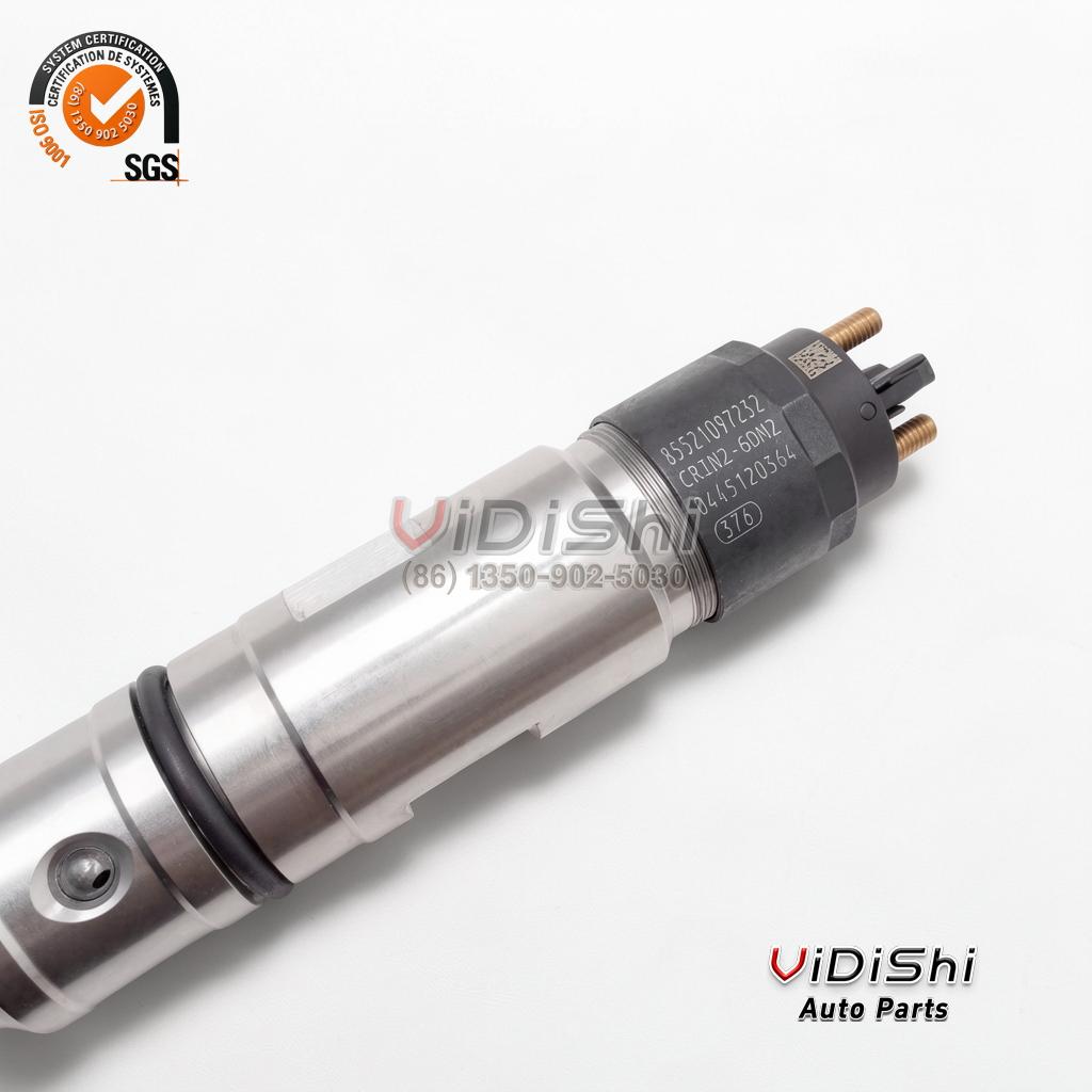 All Products 7 Close view of the black cap of a 0445120364 injector showing etched production codes