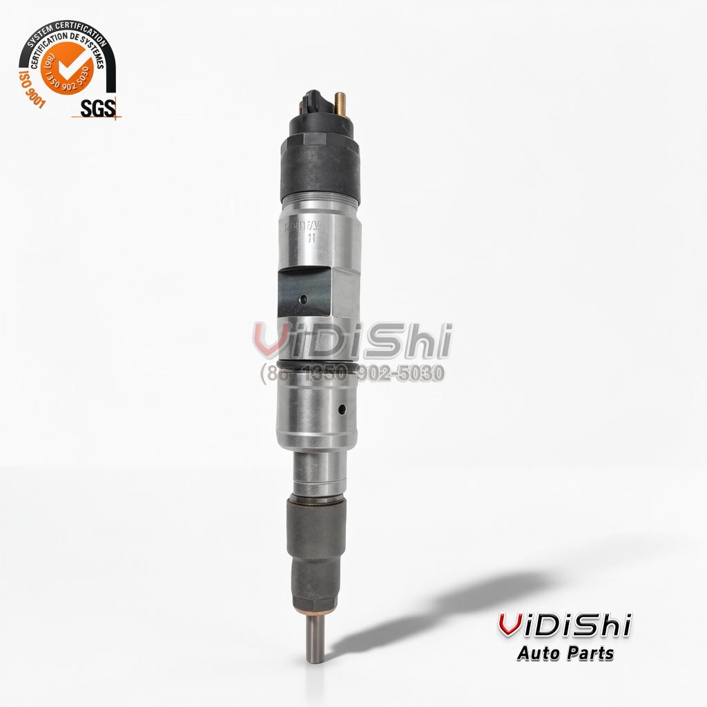 0445120364 Common Rail Injector CRIN2 for Renault 4 Upright view of a 0445120364 injector with the cap at the top and the nozzle at the bottom