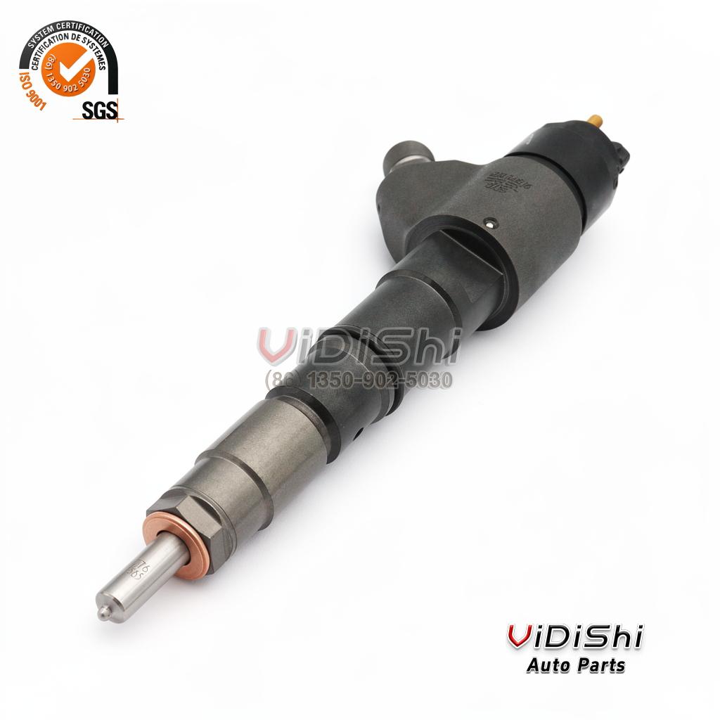 A 0445120372 Bosch CRIN2 common rail injector shown at a three-quarter angle