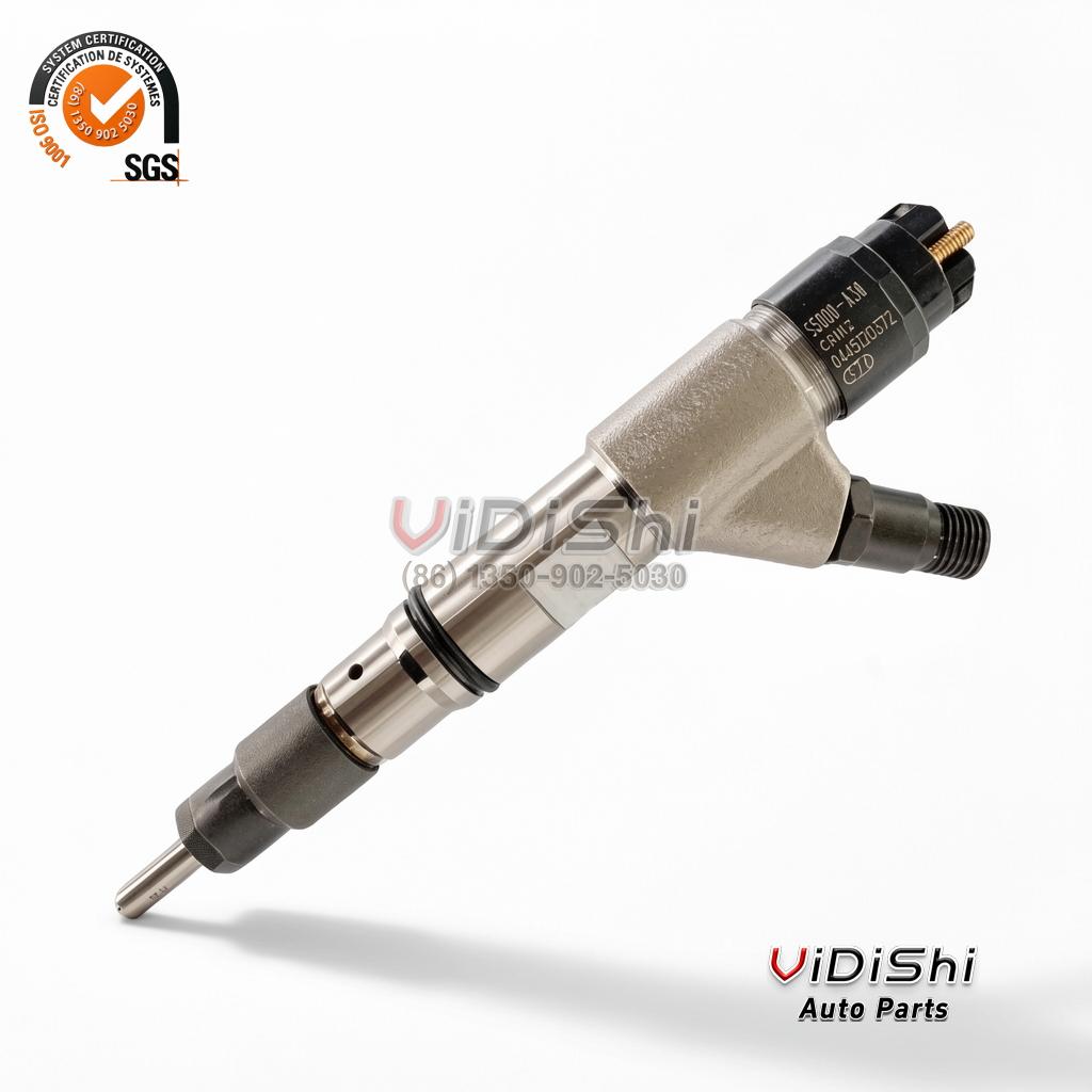 0445120372 Common Rail Injector CRIN2 for Yuchai YC4S 3 Angled view of a 0445120372 injector with S5000-A38 and CRIN2 on its body