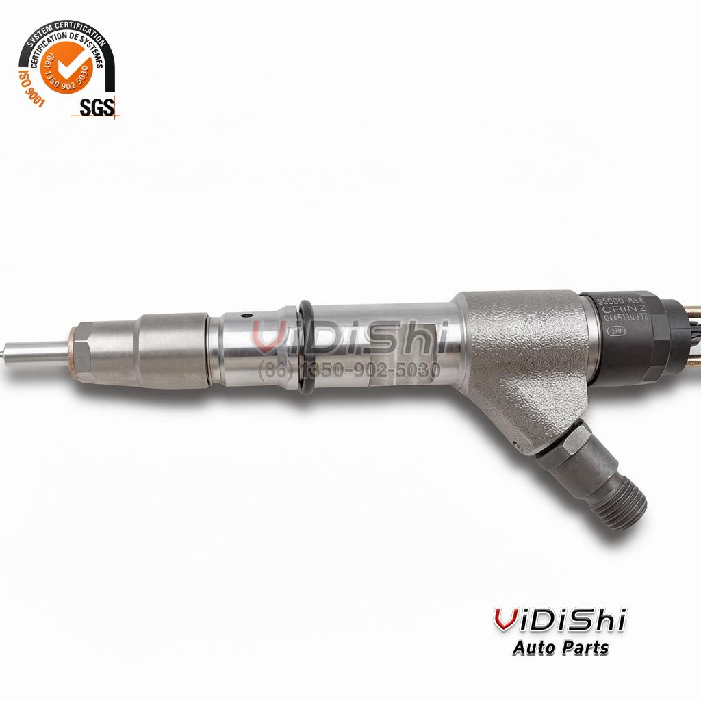 0445120372 Common Rail Injector CRIN2 for Yuchai YC4S 4 A 0445120372 injector laid flat with S5000-A38 CRIN2 0445120372 on the solenoid body