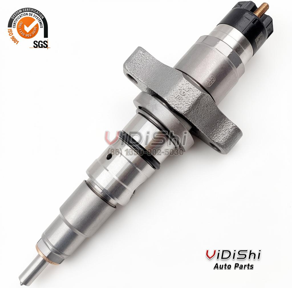 A 0445120373 Bosch CRIN2 common rail injector shown at a three-quarter angle