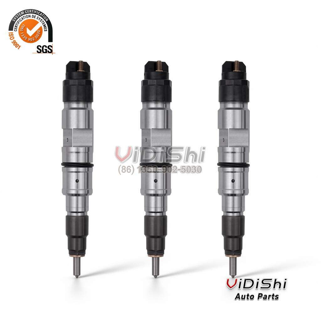 0445120373 Common Rail Injector CRIN2 for Weichai WP10 WP12 3 Three 0445120373 common rail injectors standing side by side as a matched set