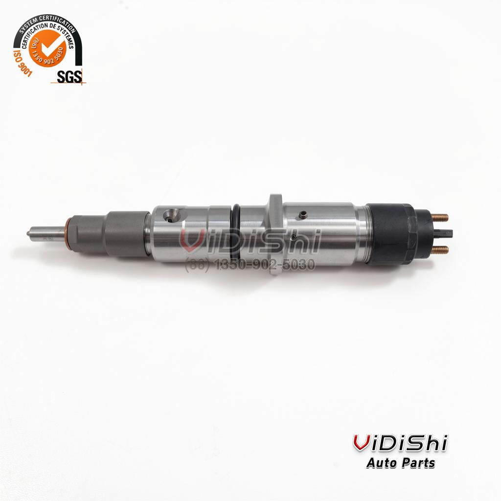All Products 7 0445120377 injector lying flat in full side profile, tip to connector