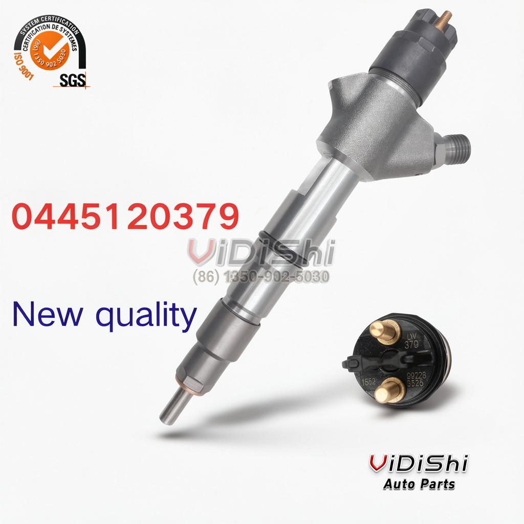 All Products 7 Close view of the black cap of a 0445120379 injector showing the etched number 0445120379 among production codes