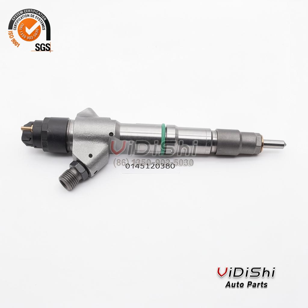 All Products 10 0445120380 injector resting at an angle with its number shown alongside