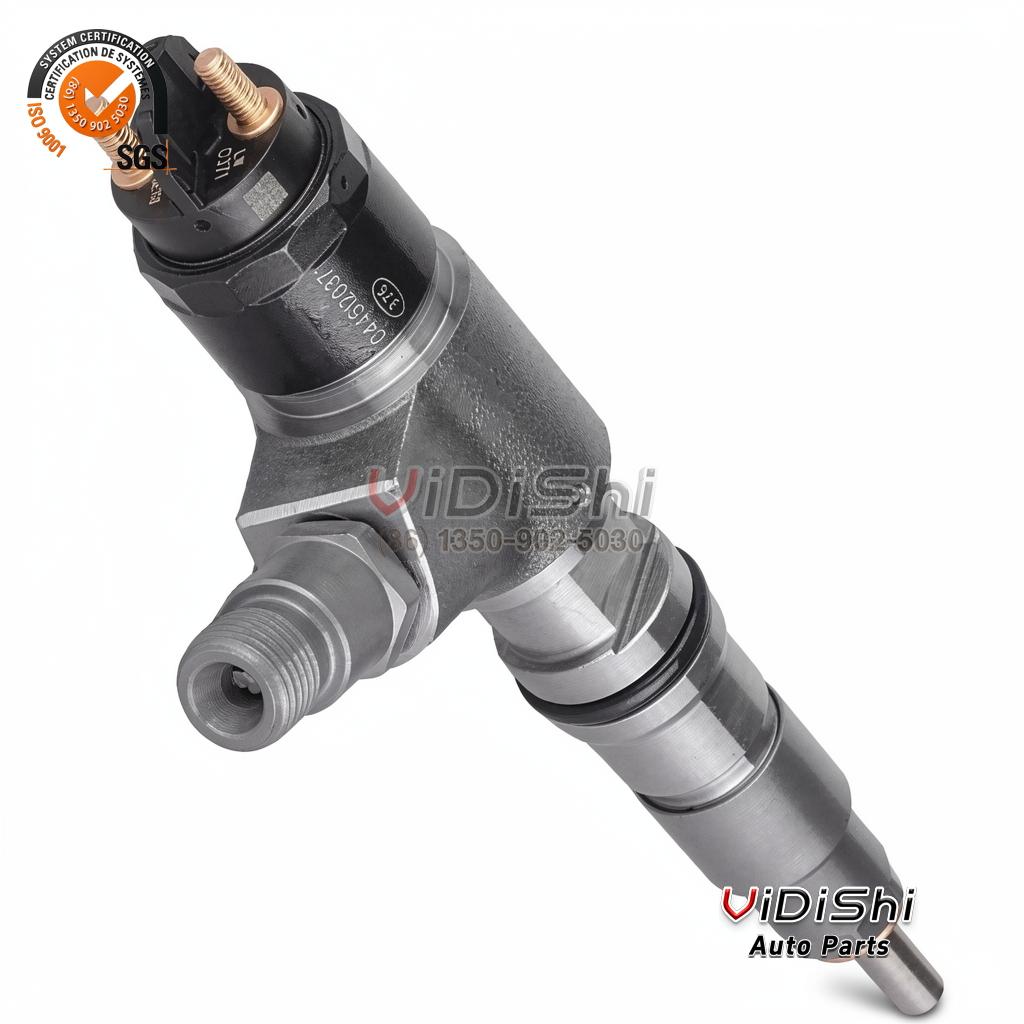 0445120382 Common Rail Injector CRIN2 for Perkins 6 Close view of the 0445120382 injector nozzle tip with its copper sealing washer in place