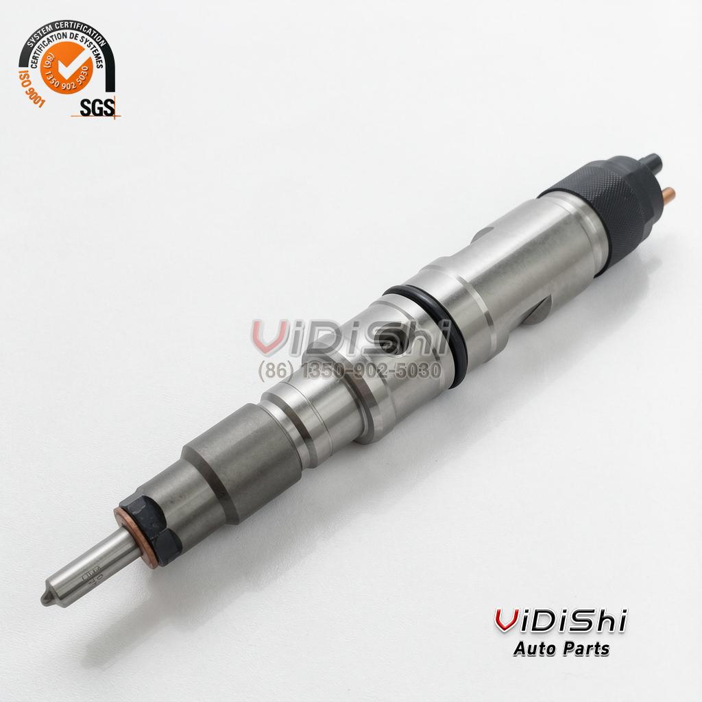0445120391 CRIN2 Injector Replacement for Bosch, Weichai 612630090055 8 0445120391 common rail injector (Bosch CRIN2-16 reference) — laid flat, nozzle tip at left with copper washer