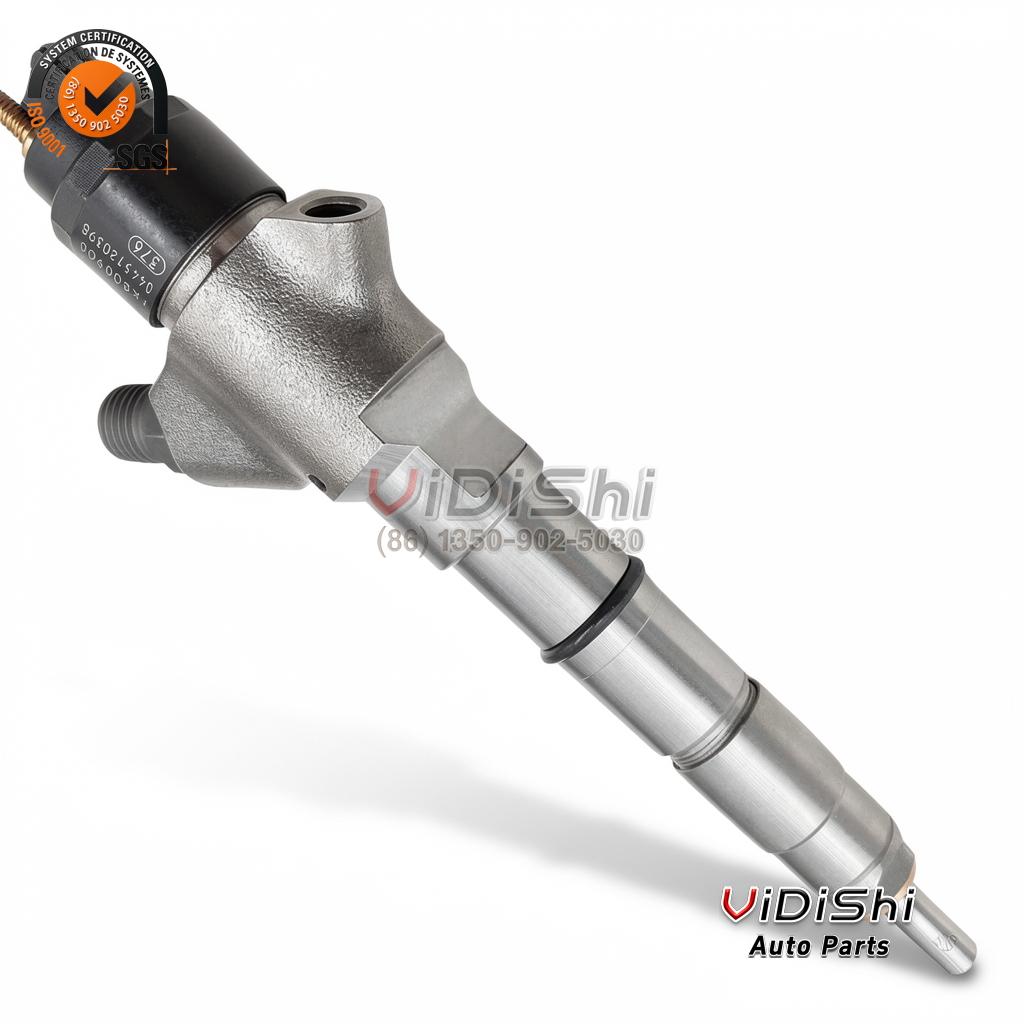 All Products 7 0445120398 common rail injector (Bosch 0 445 120 398 reference) — complete unit, three-quarter view