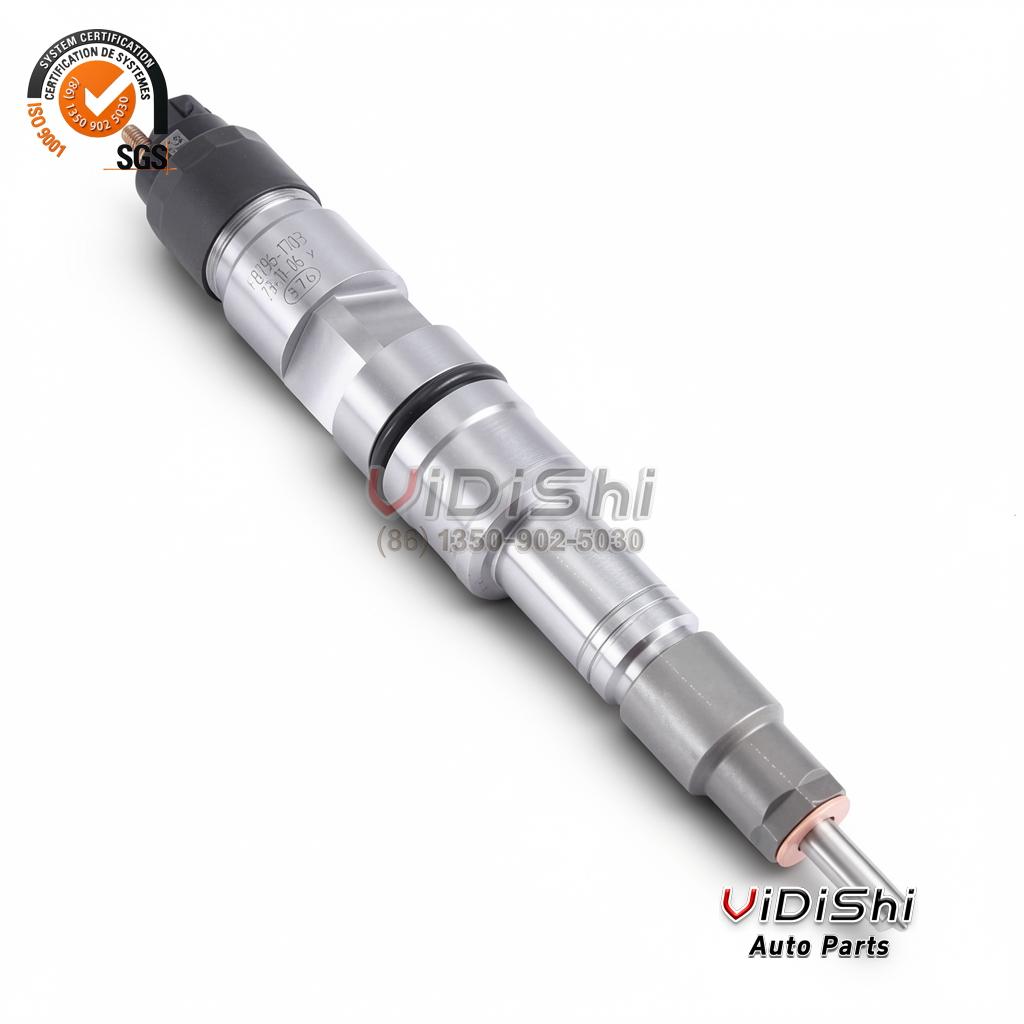 0445120465 common rail injector (Bosch 0 445 120 465 reference) — diagonal view, solenoid end upper left