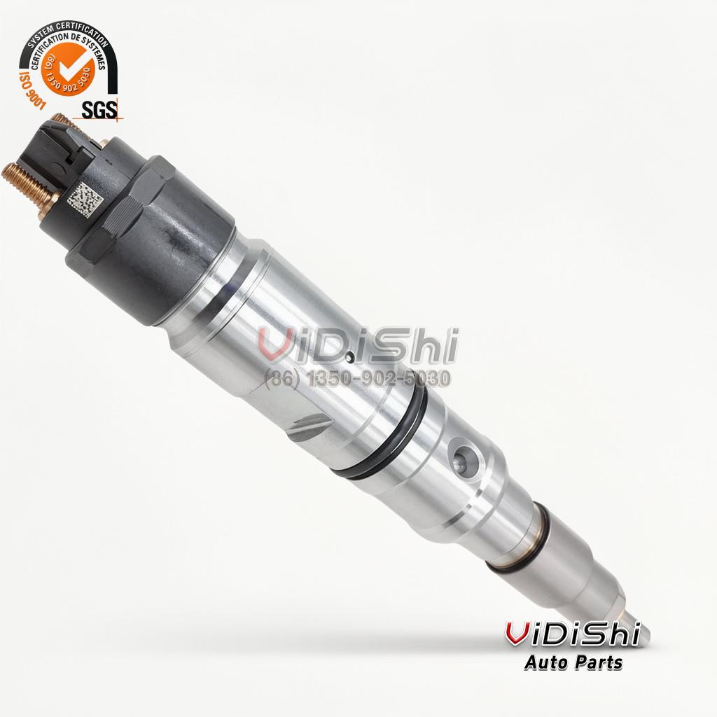 0445120474 common rail injector (Bosch 0 445 120 474 reference) — angled view, solenoid end upper left