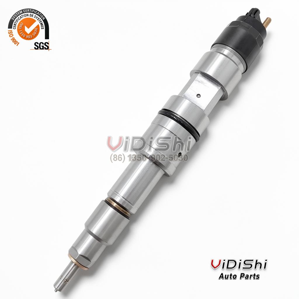 0445120474 common rail injector (Bosch 0 445 120 474 reference) — complete unit, diagonal view
