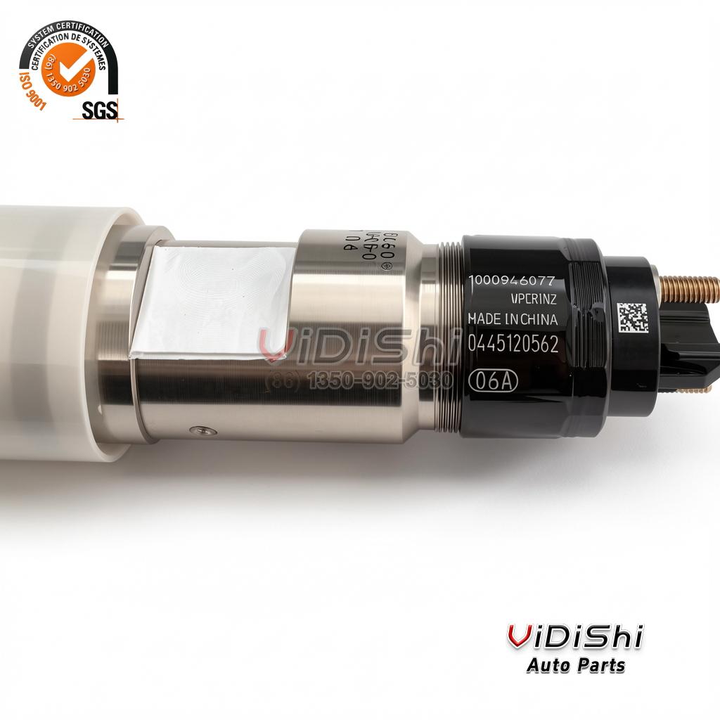 0445120562 injector body marked with the Weichai reference 1000946077, close up