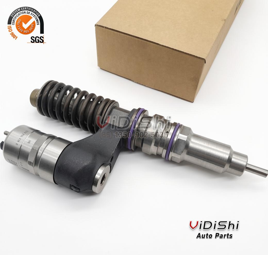 All Products 9 A 3829644 unit injector laid in front of its plain brown carton, the machined body and coil spring facing the camera