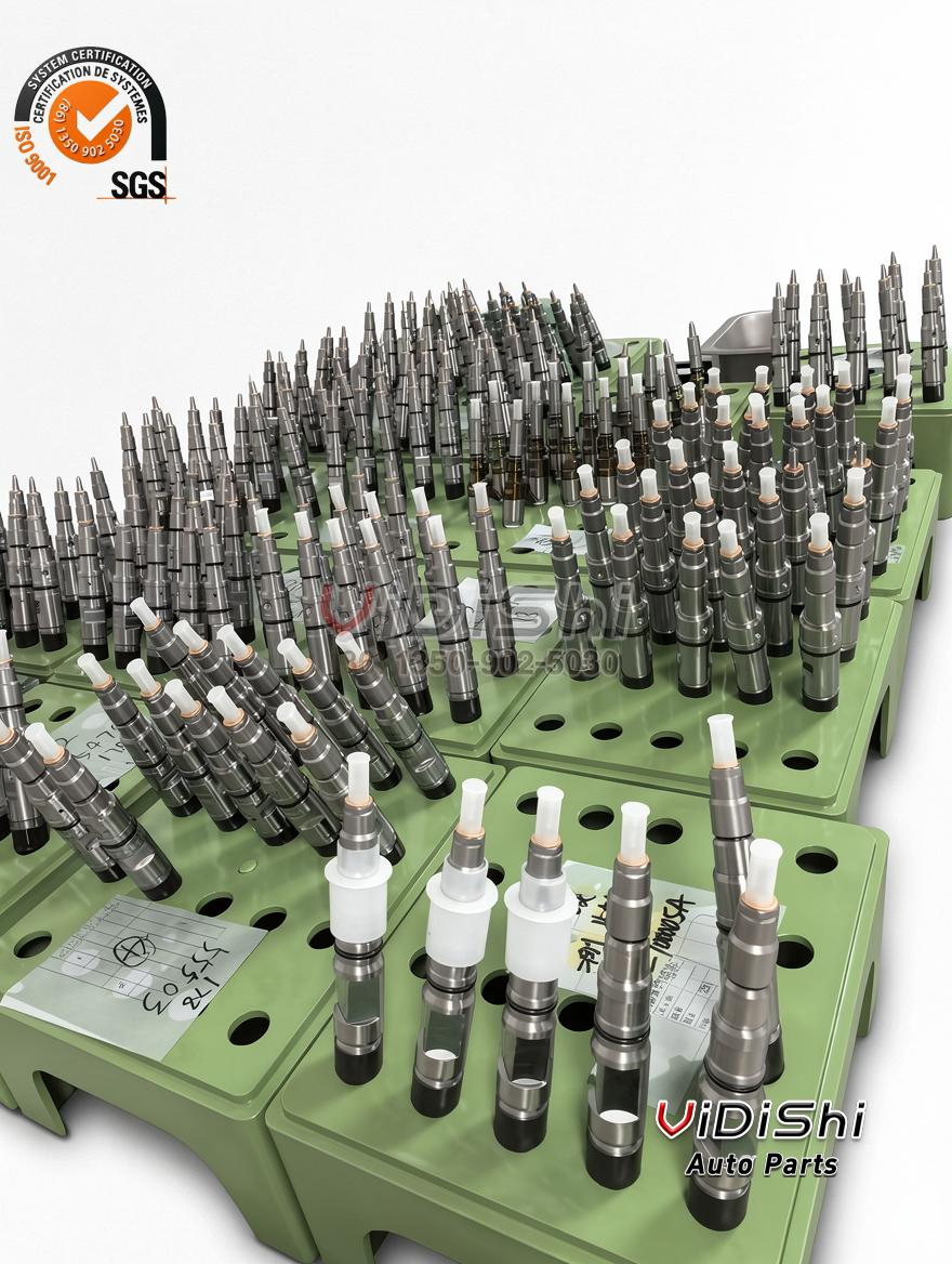 All Products 10 Rows of diesel common rail injectors standing in production trays for bulk supply