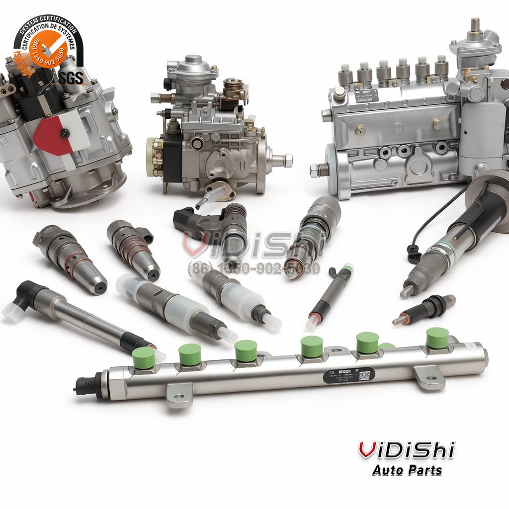 610800080588 common rail injector complete unit standing upright, front view