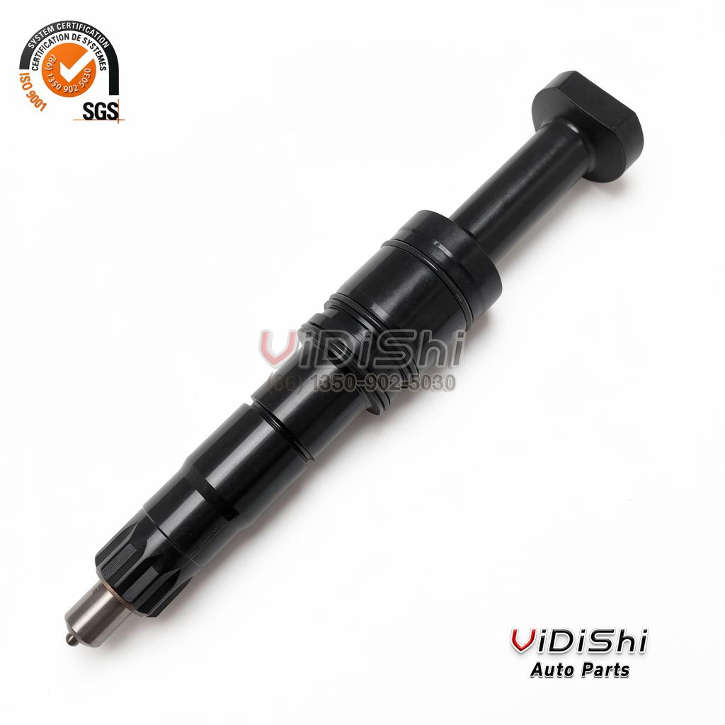 84C603708G2 Fuel Injector for GE 12V250 Locomotive Diesel 4 84C603708G2 fuel injector lying flat, full length profile from flange to nozzle tip