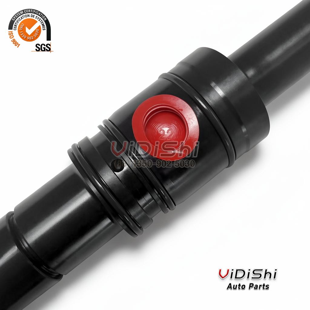 84C603708G2 fuel injector at an angle showing red shipping cap, body collar and nozzle stem