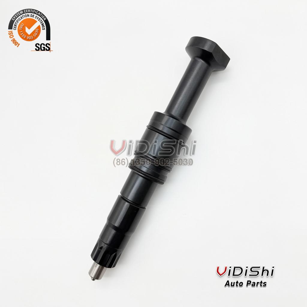 84C603708G2 Fuel Injector for GE 12V250 Locomotive Diesel 2 84C603708G2 fuel injector at a three-quarter angle with flange, body and nozzle stem in one frame