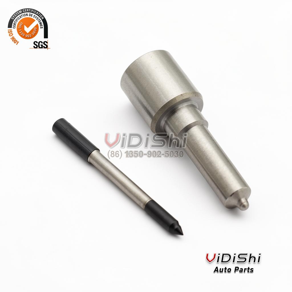 DLLA146P2437 Injector Nozzle Replacement for Bosch 0433172437 6 DLLA146P2437 injector nozzle at an angle with its needle valve laid diagonally alongside