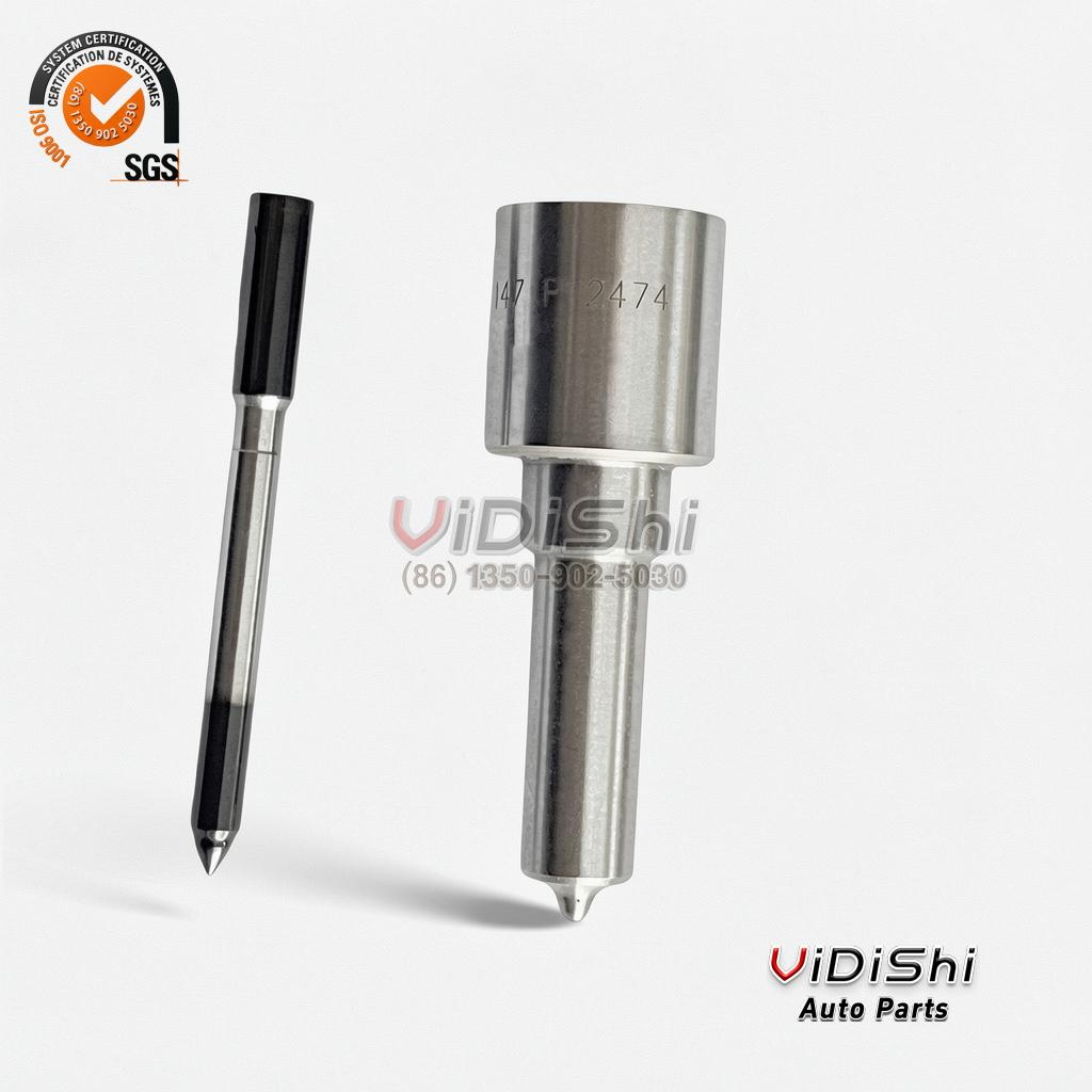 DLLA147P2474 nozzle (Bosch 0433172474) — nozzle body with the etched 147 P 2474 marking and a pull-out needle