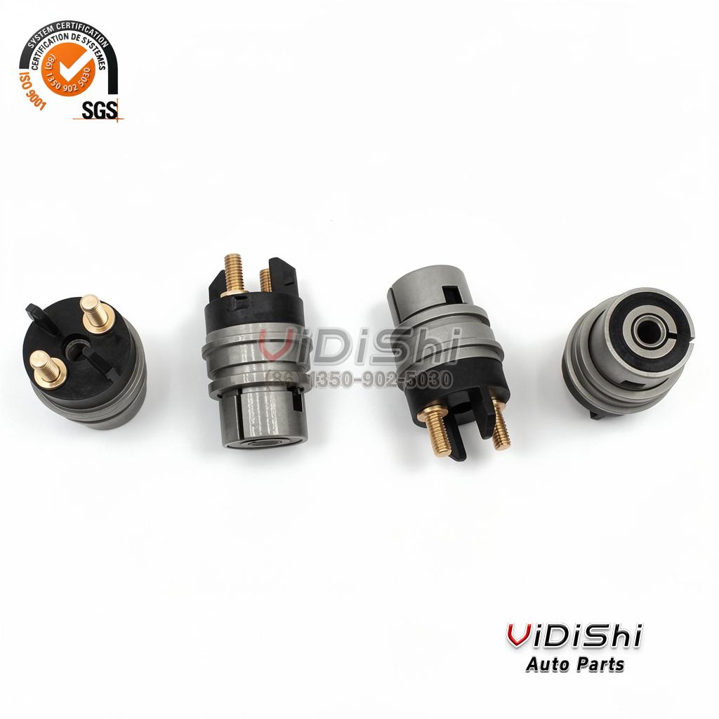 A row of four F00RJ02702 solenoid valves shown from four different sides for batch supply