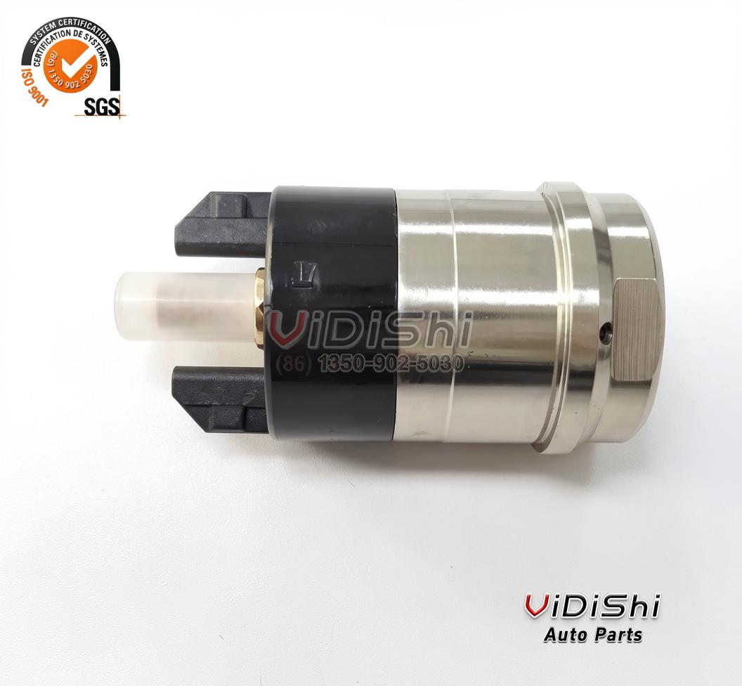 All Products 9 Side view of an F00RJ02702 solenoid valve with a protective plastic cap over the terminal end