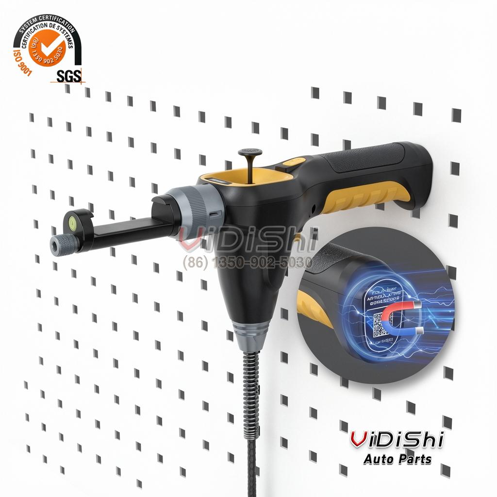 Close view of the endoscope probe tip with side view mirror attachment