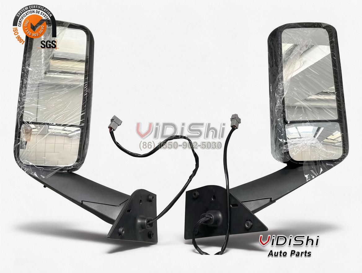 Chrome Truck Side Mirror for Cascadia Power Heated Auto Dimming 2 Chrome truck side mirrors three-quarter view