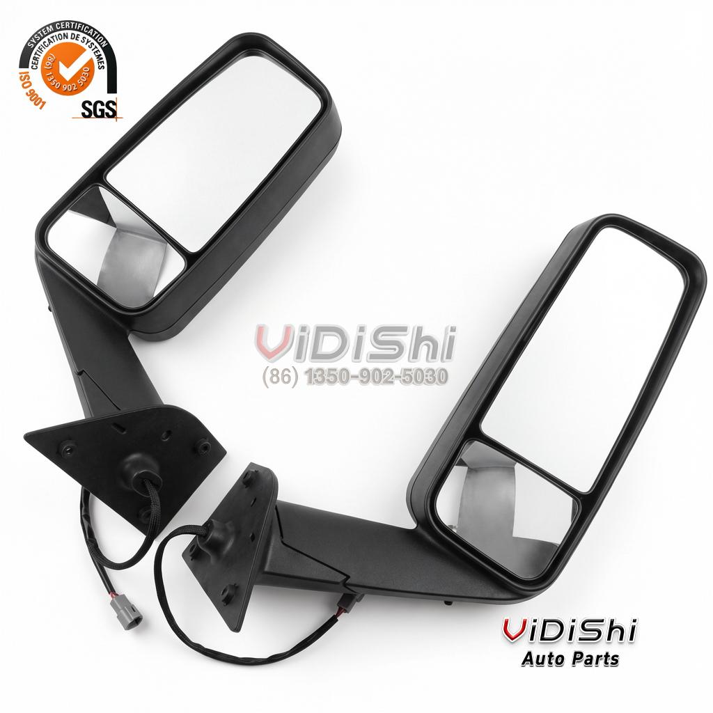 Chrome Truck Side Mirror for Cascadia Power Heated Auto Dimming 1 Pair of chrome truck side mirrors with main and spotter glass