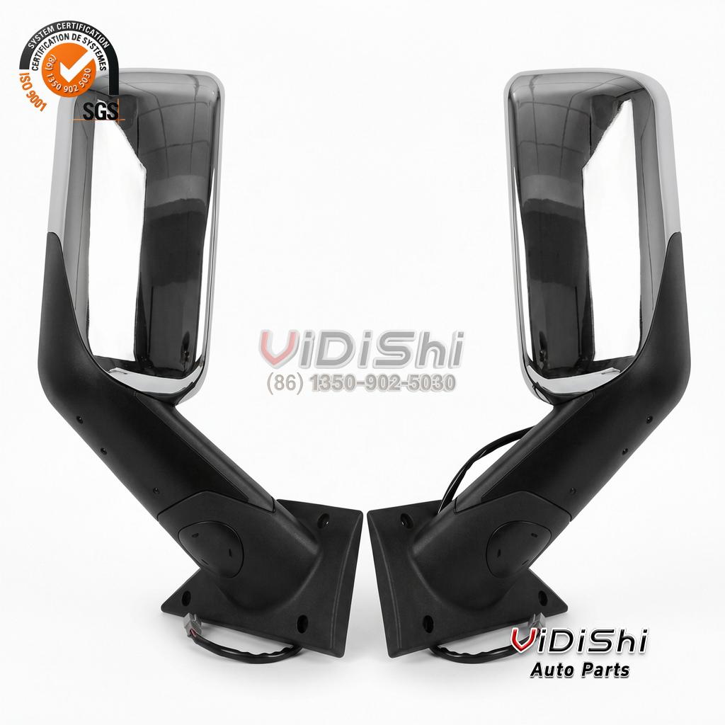 Chrome Truck Side Mirror for Cascadia Power Heated Auto Dimming 5 Single chrome truck side mirror three-quarter view