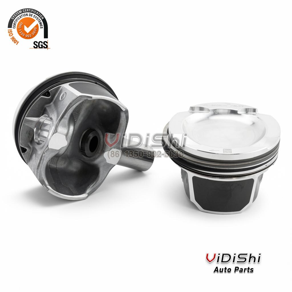 Piston Kit 11257577581 Replacement for N54B30 3.0L twin turbo inline-6 2 Single piston shown from underside and crown with black graphite-coated skirt panels