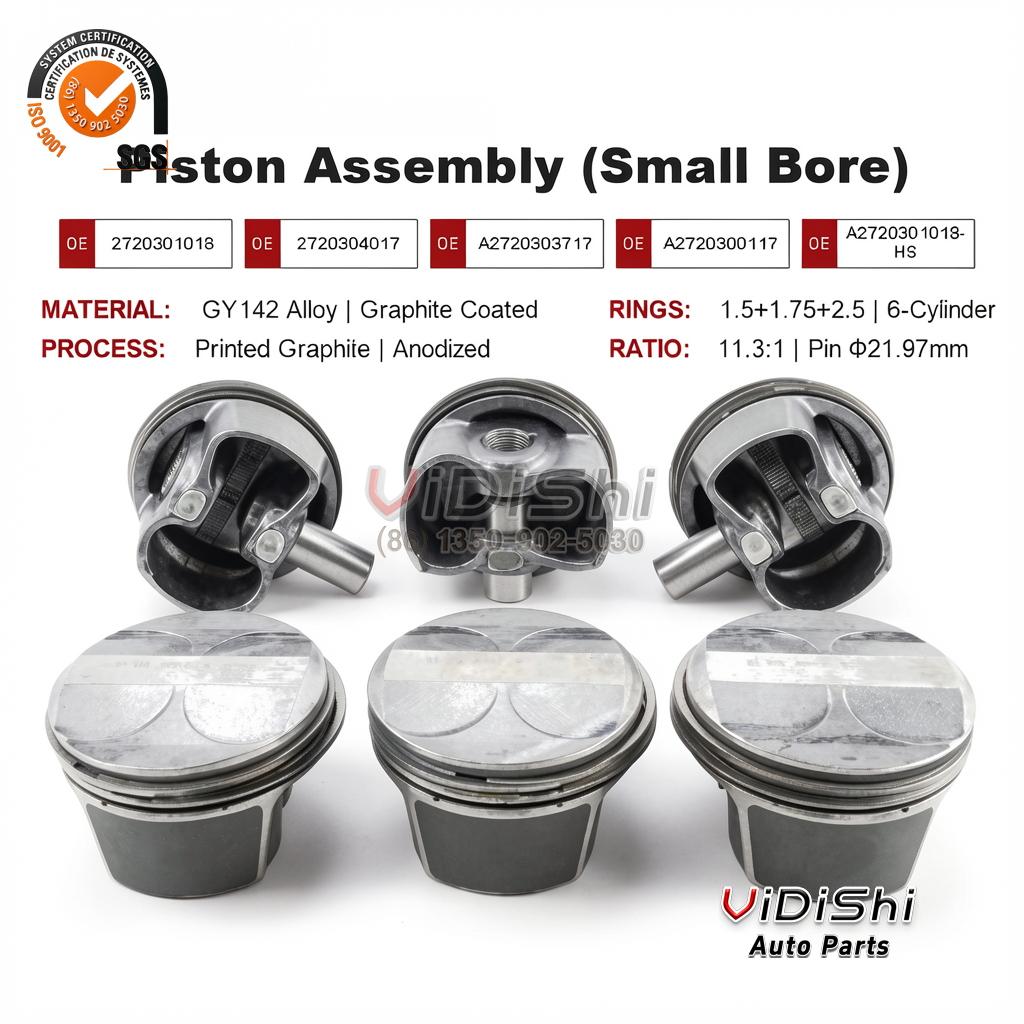 A2720301018 - M272 piston assembly small bore spec card OE 2720301018 GY142 alloy graphite coated 6 pieces for Mercedes-Benz