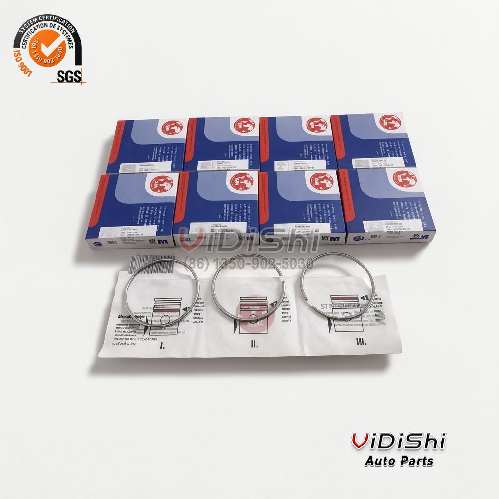94810393114-2 - Eight piston ring sets arranged in two rows with a white box and vehicle fitment icons