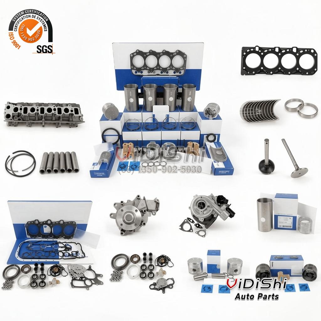 TY-DIESEL-OHK - Overhaul component display with cylinder liners, pistons, ring sets, gasket kits and valves in product boxes