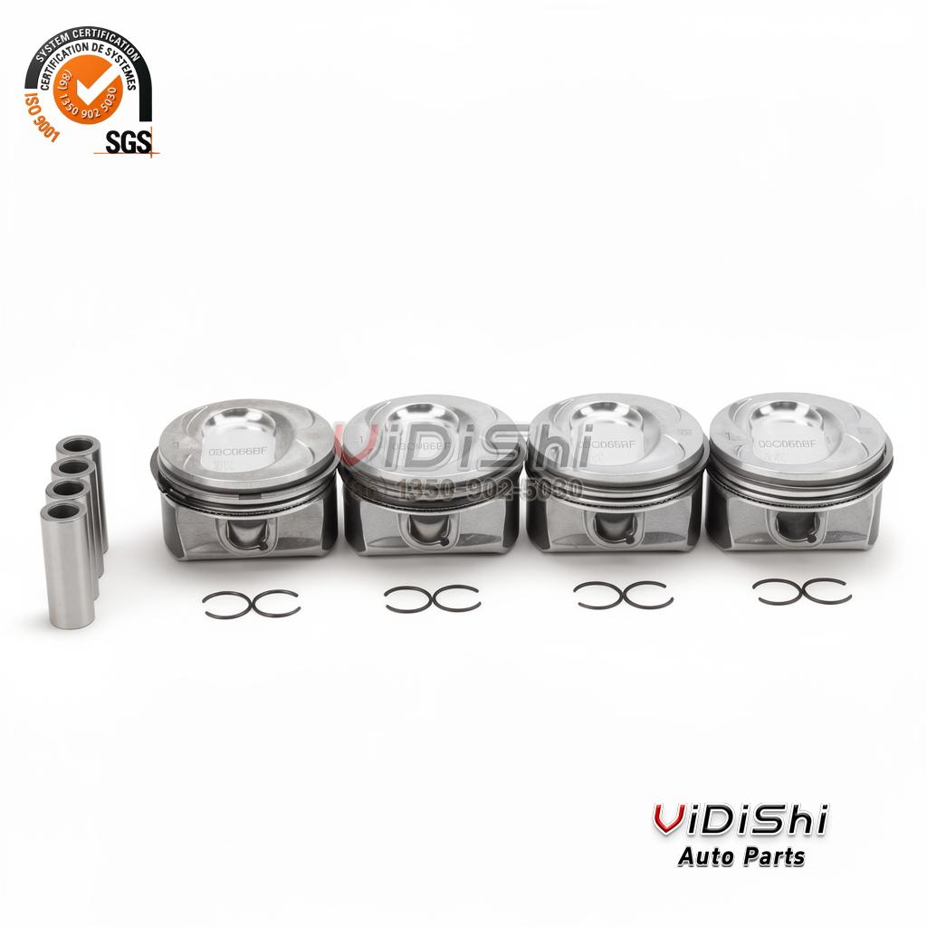 Piston Kit 03C107065AQ Replacement for 1.4 TSI (CAVA 4 MANER piston set four boxes with pistons pins and clips 03C107065AQ packaging
