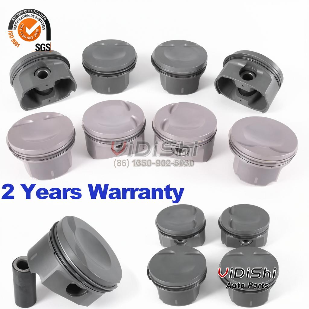 Piston Kit 06L107065R Replacement for EA888 Gen3 2.0T (CGMA 3 Piston crown and skirt views arranged in a collage with warranty overlay